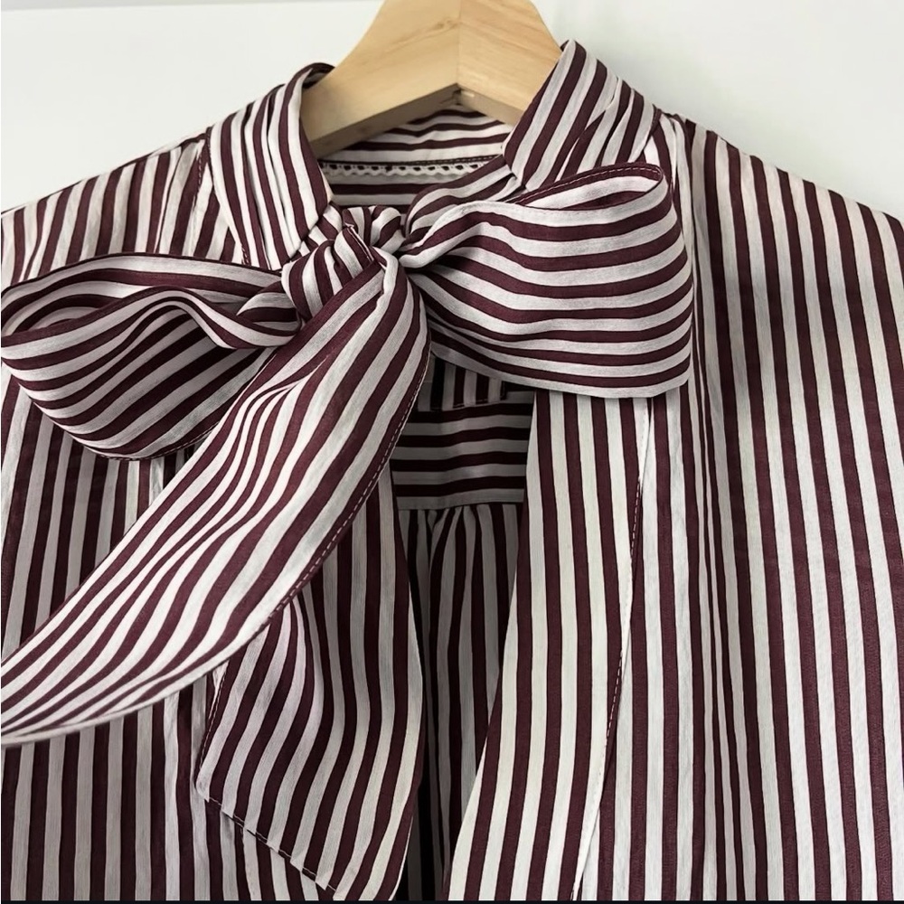 Maeve striped tie neck top size Small - Picture 10 of 12